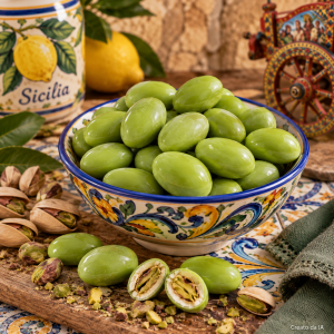 Praline confettate,praline al pistacchio,confetti al pistacchio