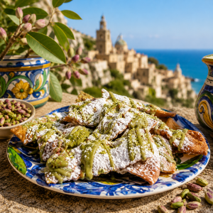 Chiacchiere siciliane al pistacchio