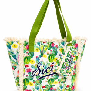 Borsa Siciliana fantasie fichidindia e manici verdi 52x40 + portamonete 18x12