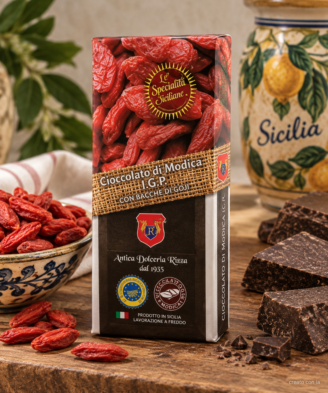 Cioccolato di Modica Jgp alle bacche di goji Cioccolato di Modica Jgp alle bacche di goji