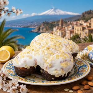 colomba artigianale siciliana farcita con cremA MANDORLA